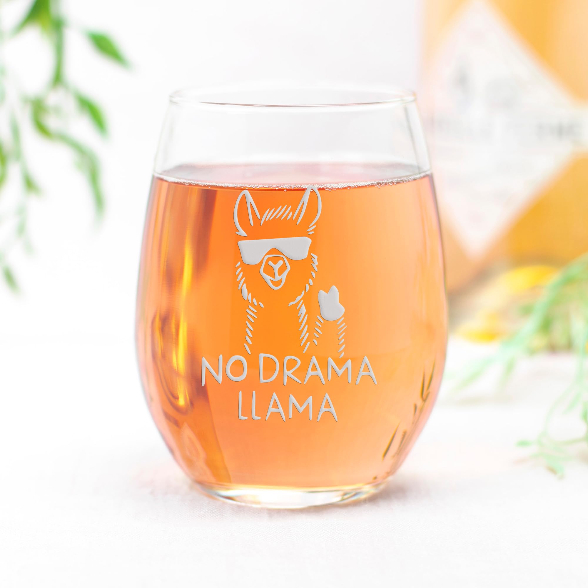 No Drama Llama Stemless Wine Glass - Funny Wine Glass, Wine Glass Jokes, Llama Gift