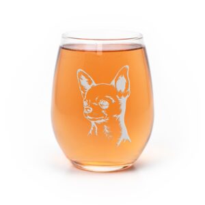 chihuahua face stemless wine glass - chihuahua gift, dog gift, chihuahua wine glass, dog wine glass