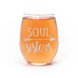 soul sisters with arrows stemless wine glass - sisters gift, friend gift, girlfriends gift, arrow gift, sisters wine glass