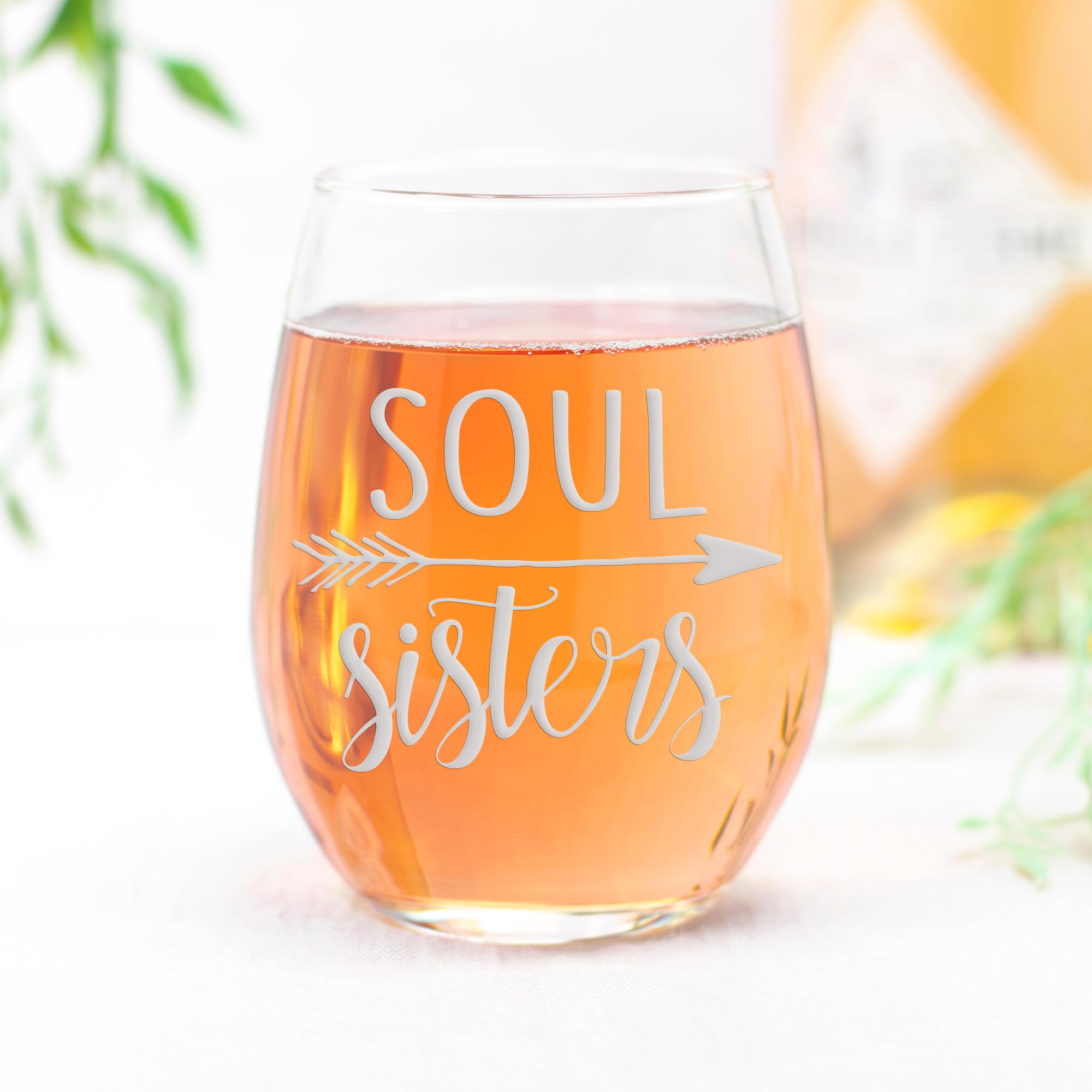 Soul Sisters With Arrows Stemless Wine Glass - Sisters Gift, Friend Gift, Girlfriends Gift, Arrow Gift, Sisters Wine Glass