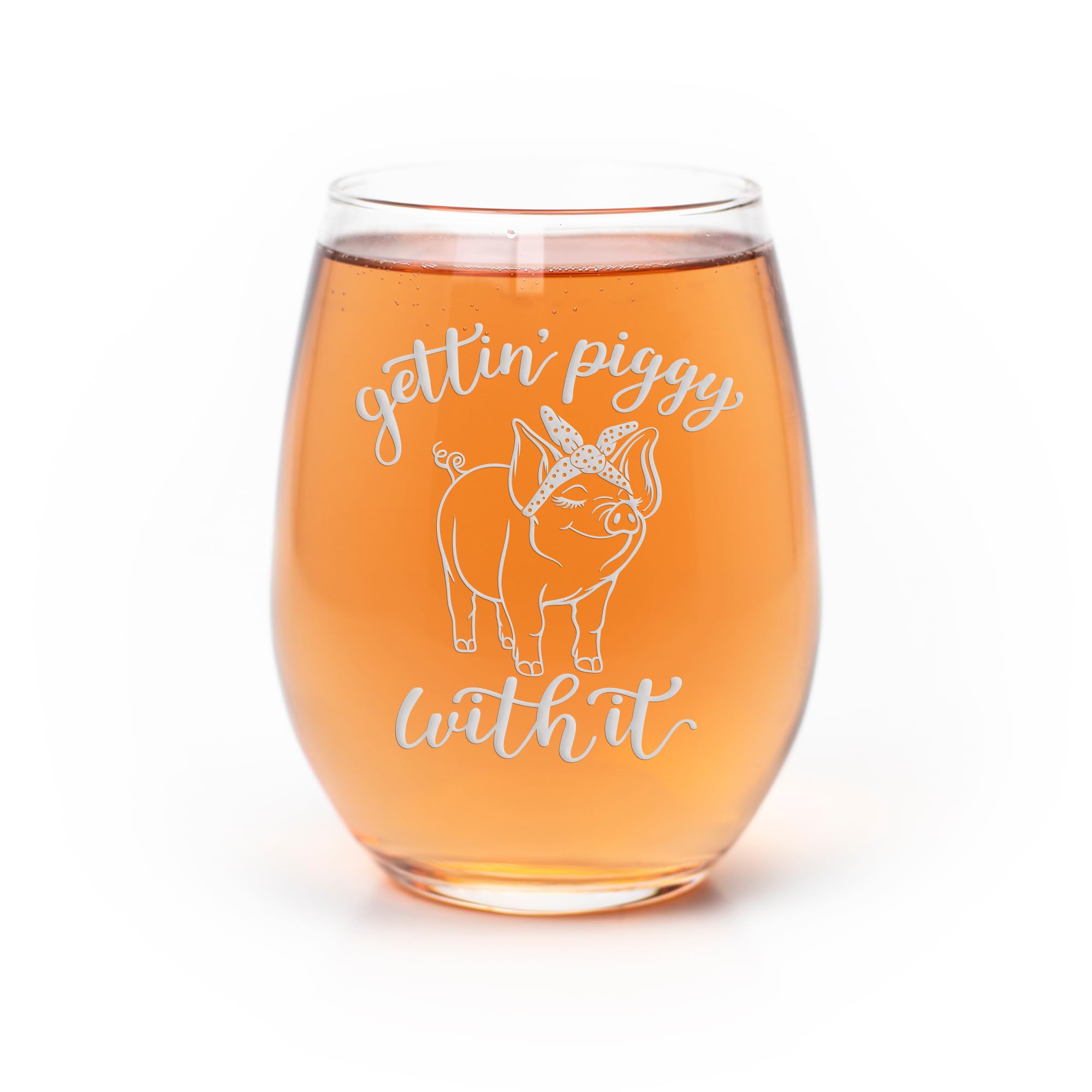 Getting Piggy With It Bandana Stemless Wine Glass - Farmhouse Gift, Pig Gift, Country Gift, Farmhouse Wine Glass, Pig Wine Glass