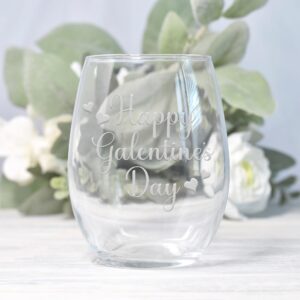 Happy Galentines Day 4 Hearts Stemless Wine Glass - Valentines Day Gift, Galentines Gift, Valentines Day Wine Glass, Galentines Wine Glass