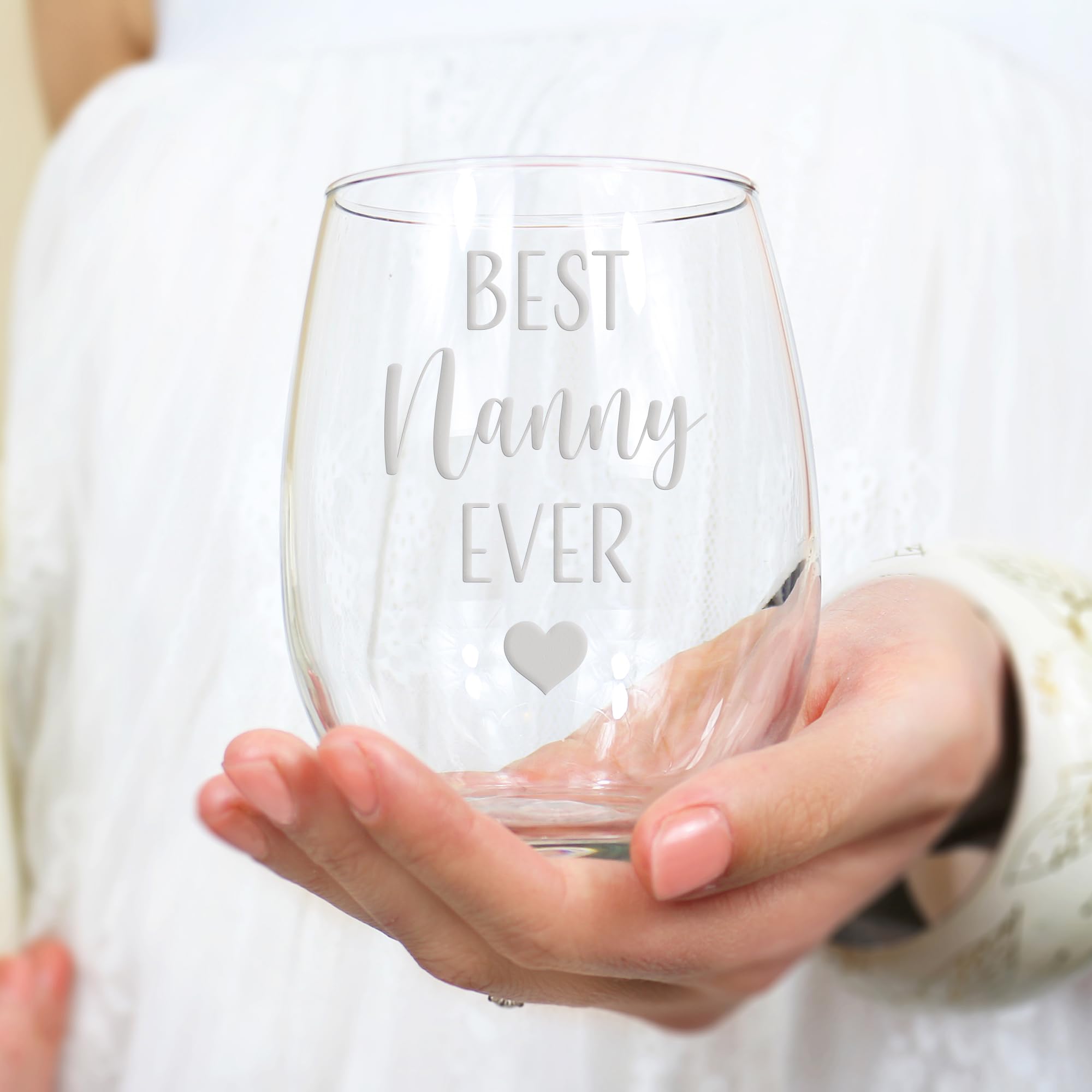 Best Nanny Ever Heart Stemless Wine Glass - Nanny Gift, Nanny Glass, Babysitter Gift