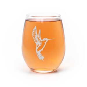 hummingbird stemless wine glass - hummingbird gift, hummingbird wine glass
