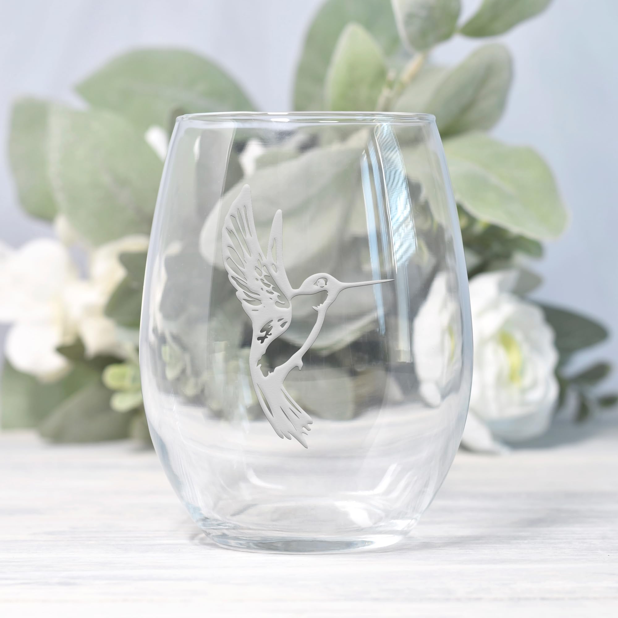 Hummingbird Stemless Wine Glass - Hummingbird Gift, Hummingbird Wine Glass