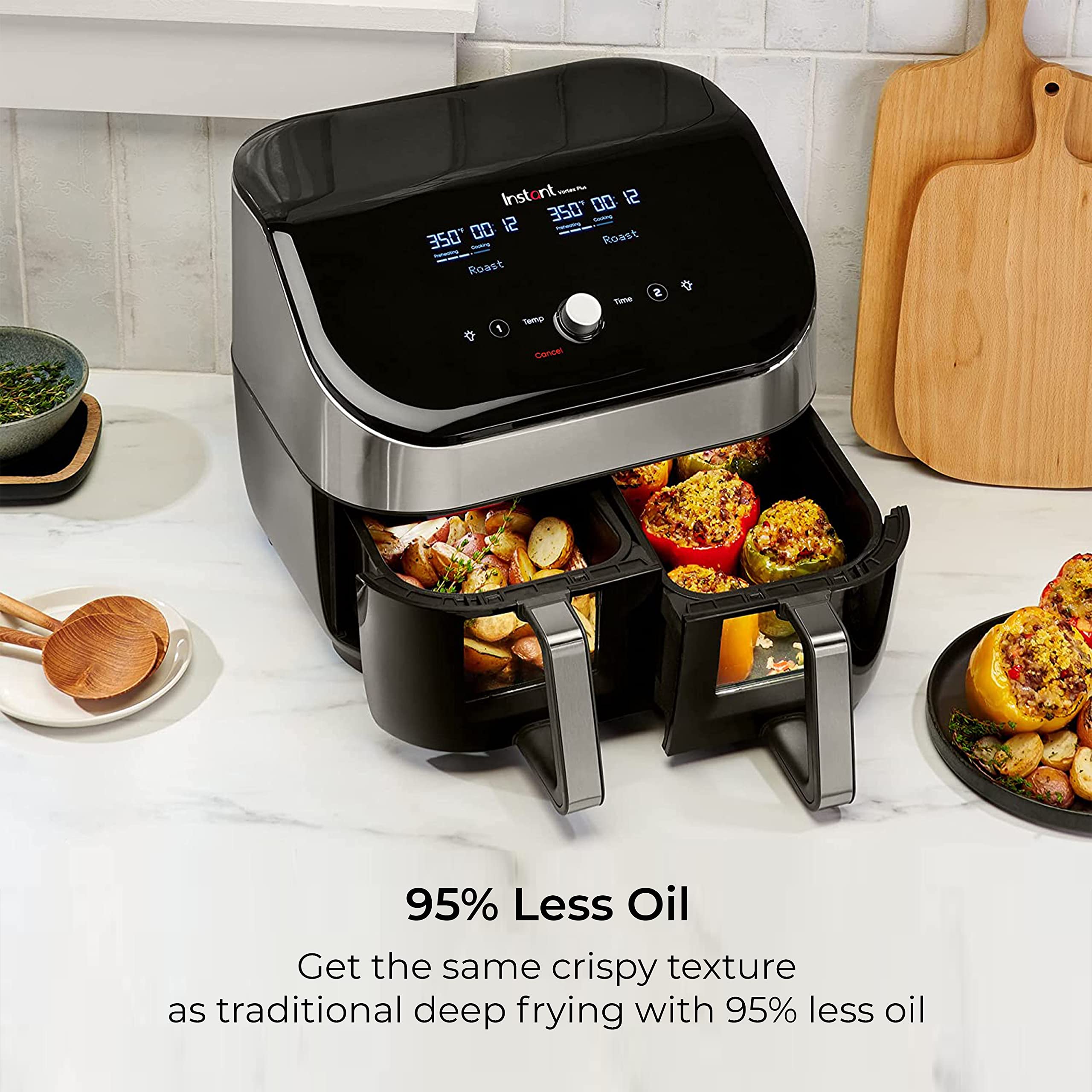 Instant Vortex Plus XL 8QT ClearCook Air Fryer, Clear Windows & Custom Program Options, 8-in-1 Functions that Crisps, Broils, Roasts, Dehydrates, Bakes, Reheats, from the Makers of Instant Pot, Black