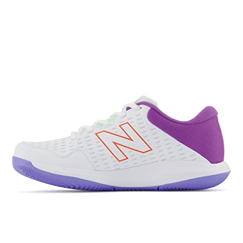 New Balance Women's 696 V4 Hard Court Tennis Shoe, White/Mystic Purple, 12