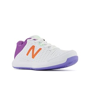 New Balance Women's 696 V4 Hard Court Tennis Shoe, White/Mystic Purple, 12