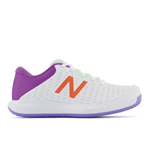 New Balance Women's 696 V4 Hard Court Tennis Shoe, White/Mystic Purple, 12