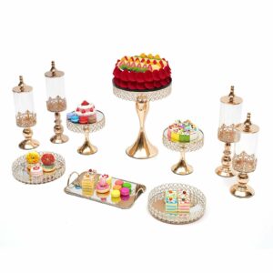 botaidahong gold round metal cupcake holder crystal base display plate rectangular mirror-top cake stand fruits dessert serving tray for wedding party decor, 10 pcs
