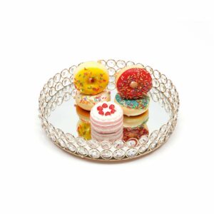 BOTAIDAHONG Gold Round Metal Cupcake Holder Crystal Base Display Plate Rectangular Mirror-top Cake Stand Fruits Dessert Serving Tray for Wedding Party Decor, 10 PCS