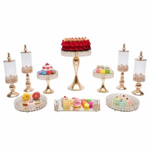 BOTAIDAHONG Gold Round Metal Cupcake Holder Crystal Base Display Plate Rectangular Mirror-top Cake Stand Fruits Dessert Serving Tray for Wedding Party Decor, 10 PCS