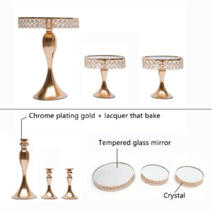 BOTAIDAHONG Gold Round Metal Cupcake Holder Crystal Base Display Plate Rectangular Mirror-top Cake Stand Fruits Dessert Serving Tray for Wedding Party Decor, 10 PCS