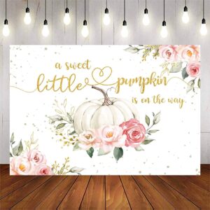 avezano pumpkin baby shower backdrop for girl pink floral fall pumpkin baby shower party decorations banner autumn little pumpkin is on the way background photoshoot booth studio props(7x5ft)