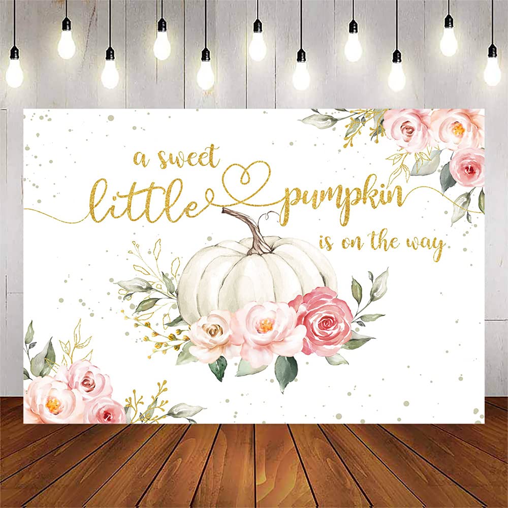 Avezano Pumpkin Baby Shower Backdrop 8x6ft Pink Floral Fall Pumpkin Baby Shower Party Decorations Banner Autumn Little Pumpkin is on The Way Background Photoshoot Booth Studio Props