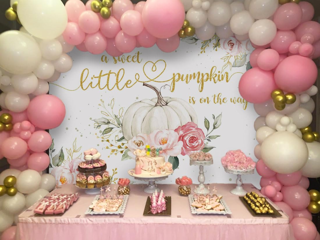 Avezano Pumpkin Baby Shower Backdrop 8x6ft Pink Floral Fall Pumpkin Baby Shower Party Decorations Banner Autumn Little Pumpkin is on The Way Background Photoshoot Booth Studio Props