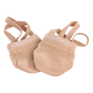 komkov half shoe socks - for rhythmic gymnastics, dance, & ballet - comfortable cotton & nylon material (large), beige