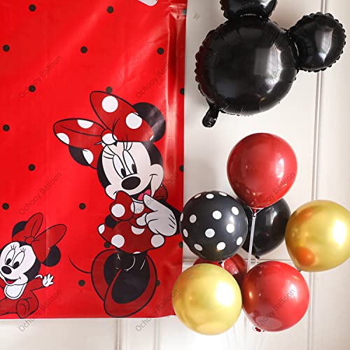 Red Mini Mouse Birthday Party Decorations, Minnie Themed Party Supplies Set for Girls with Balloons Garland kit, Mini Mouse Photography Backdrop 7x5, Mini Mouse Foil Balloon