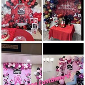 Red Mini Mouse Birthday Party Decorations, Minnie Themed Party Supplies Set for Girls with Balloons Garland kit, Mini Mouse Photography Backdrop 7x5, Mini Mouse Foil Balloon