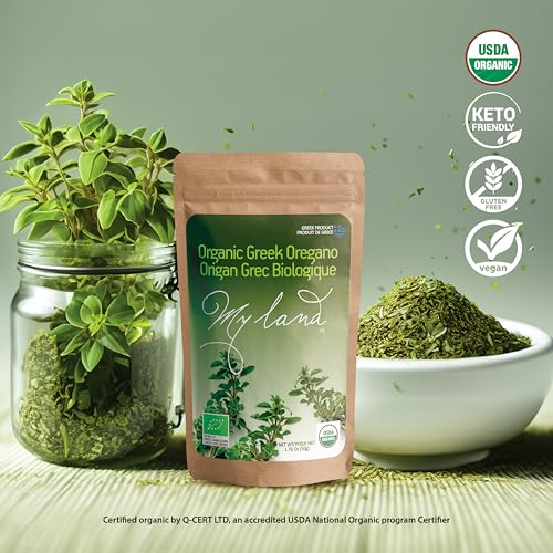 My Land Organic Greek Oregano, Hand Picked From Mount Olympus, Traditionally Dried And Cut, Packaged In A Resealable Bag With A Fresh Aroma And Taste (50g - 1.76oz)