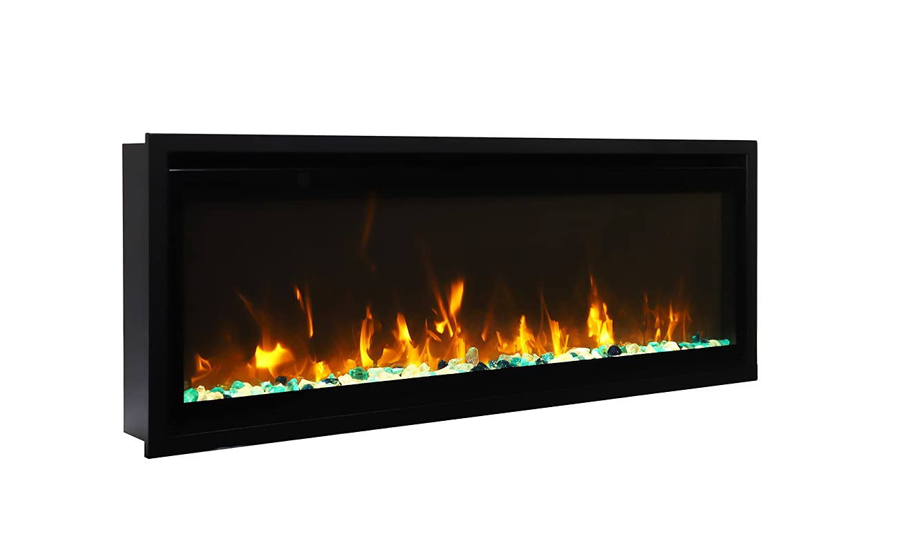 45" Extra Slim Indoor Only Electric Fireplace with Black Steel Surround