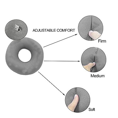 2 Pack Gray Inflatable Ring Cushion with Pump Hemorrhoid Seat Pillow Round Wheelchairs Seat Cushion Ring Pillow Cushion Relieve Coccyx & Tailbone Pain for Home Car or Office