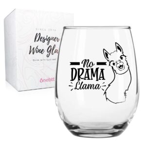 onebttl llama gifts for women, no drama llama wine glass, alpaca gifts, 17oz wine glass