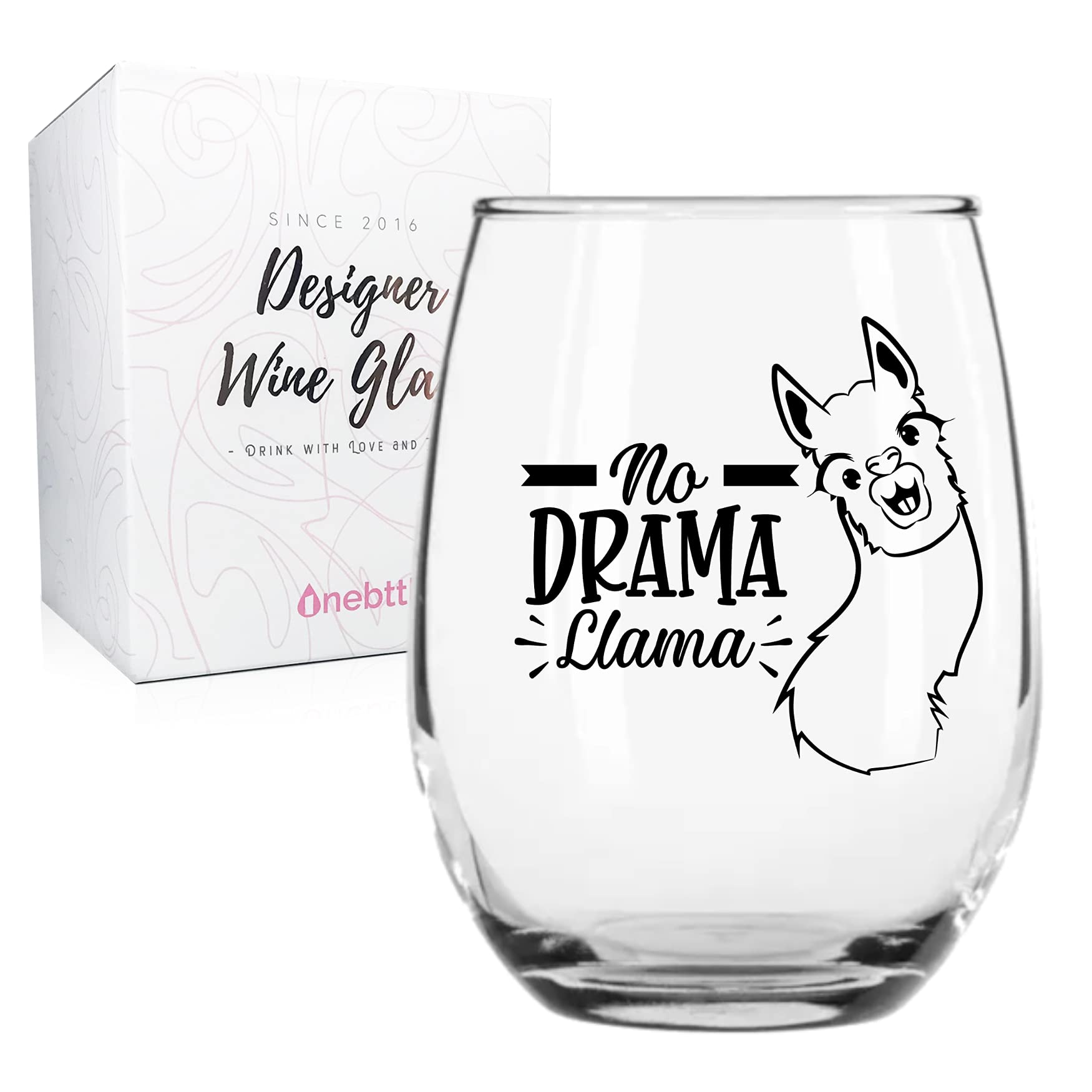 Onebttl Llama Gifts for Women, No Drama Llama Wine Glass, Alpaca Gifts, 17oz Wine Glass