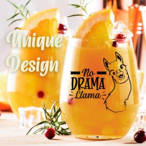 Onebttl Llama Gifts for Women, No Drama Llama Wine Glass, Alpaca Gifts, 17oz Wine Glass