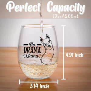 Onebttl Llama Gifts for Women, No Drama Llama Wine Glass, Alpaca Gifts, 17oz Wine Glass