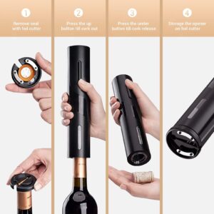 Elktry Electric Wine Bottle Opener, Automatic Electric Corkscrew Wine Opener Battery Operated with Foil Cutter and Wine Pourer and Vacuum Stoppers for Wine Lovers Gift- Black