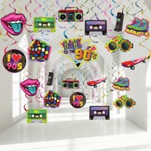 30 pieces 90s theme party decorations 90's party colorful 1990's hip hop throwback birthday party hanging swirls ceiling 90s party decor for adults 90s rock hippie disco retro party supplies