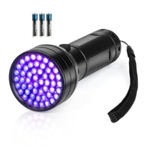 whaply black light uv flashlight, 51 led blacklight flashlights 395 nm pet urine detector with 3 pack aa batteries for cat urine, stains, bed bug (black)