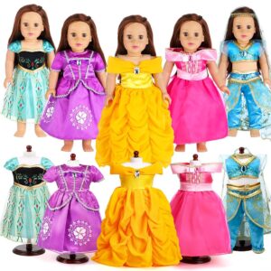 18 inch doll clothes accessories - 5 pc different princess costume dress set includes jasmine,anna,belle,rapunzel and aurora fits all 18" doll