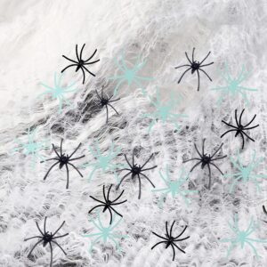 300 Sqft Halloween Spider Web Decorations, with 10 Glow and 10 Black Fake Spiders, Halloween Decorations Outdoor Large Stretch Spider Web Cobwebs Indoor (300 sqft Web+20 Spider)