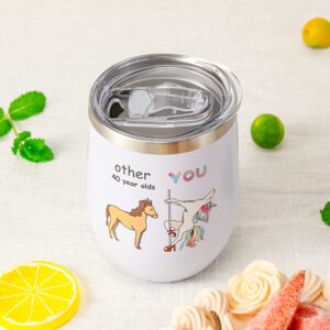 Crisky 40th Birthday Gifts for Women friends-40th bday gifts women-Funny Unicorn Wine Tumbler 12 OZ with Lid, Straw