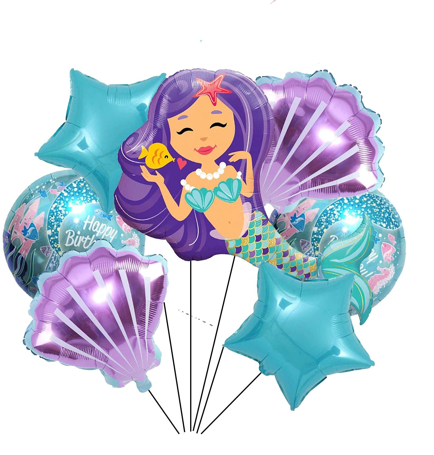 7PCS Mermaid Mylar Balloon Mermaid Balloons Birthday Party Supplies for Little Mermaid Theme Birthday Party Decorations for Girls Baby Shower