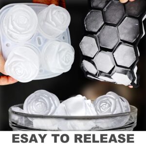 KooMall 3D Rose Ice Molds 2.5 Inch, Large Ice Cube Trays, Make 4 Giant Cute Flower Shape Ice, Silicone Rubber Fun Big Ice Ball Maker for Cocktails Juice Whiskey Bourbon Freezer, Dishwasher Safe, Black