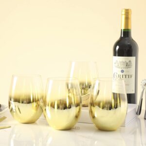 mygift brass metallic gradient stemless wine glass set of 4, wine glasses for red or white wine