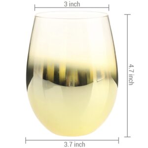 MyGift Brass Metallic Gradient Stemless Wine Glass Set of 4, Wine Glasses for Red or White Wine