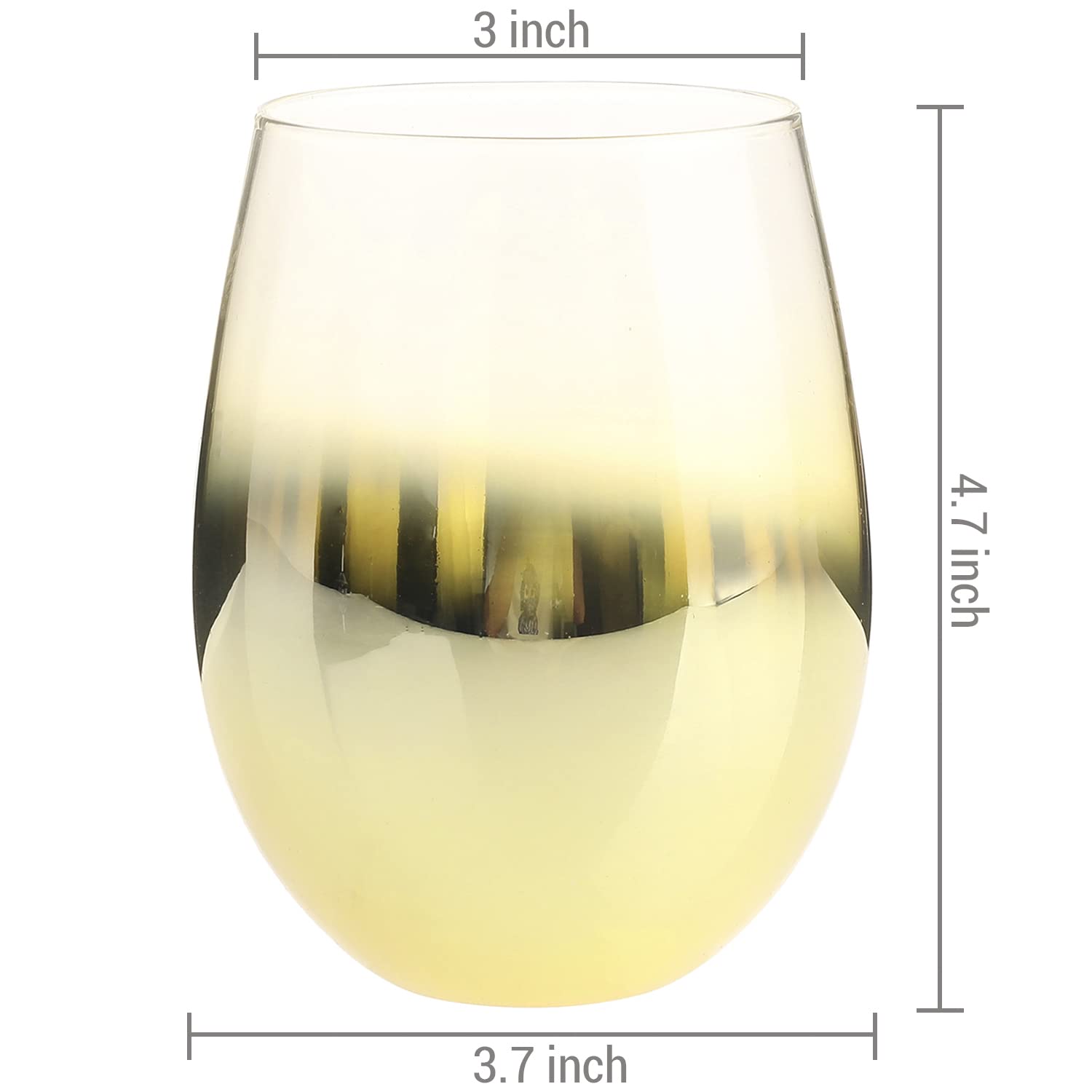 MyGift Brass Metallic Gradient Stemless Wine Glass Set of 4, Wine Glasses for Red or White Wine