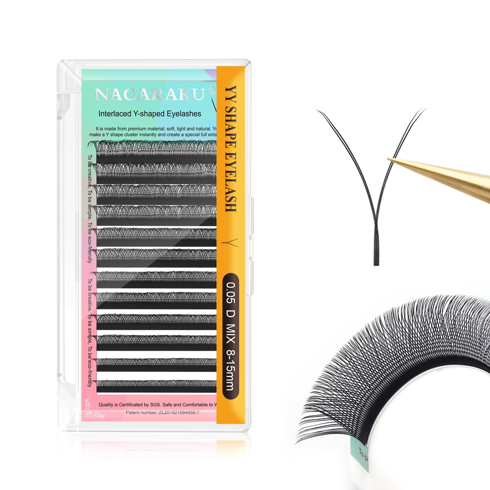 NAGARAKU yy Eyelash Extensions Supplies y lash 0.05mm D curl Mix Tray 8-15mm Premade 4D Easy Fan Russian Volume Cluster Faux Mink Matte 12 rows pre Fanned Wispies Crisscross Eye Lashes