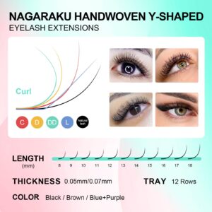 NAGARAKU yy Eyelash Extensions Supplies y lash 0.05mm D curl Mix Tray 8-15mm Premade 4D Easy Fan Russian Volume Cluster Faux Mink Matte 12 rows pre Fanned Wispies Crisscross Eye Lashes