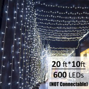 Solhice LED Curtain Lights Blue Outdoor 20ft x10ft, 600 LED Plug in Christmas Hanging Window String Lights Indoor, Twinkle Lights Backdrop for Patio Wedding Bedroom Décor (Not Connectable)