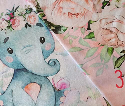 Popfavors Yuzioey Baby Girl Monthly Milestone Blanket, Floral Elephant Month Blanket for Newborn Baby Shower, Pink Elephant Girl Flower Blanket Growth Chart Monthly Blanket, Includes Marker (50x40)