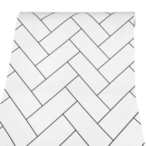 Yifasy Shelf Liner White Grid Black Lines Self-Adhesive Drawer Paper Industrial Style Wall Decor Furniture Sticker 118x17.7 Inch