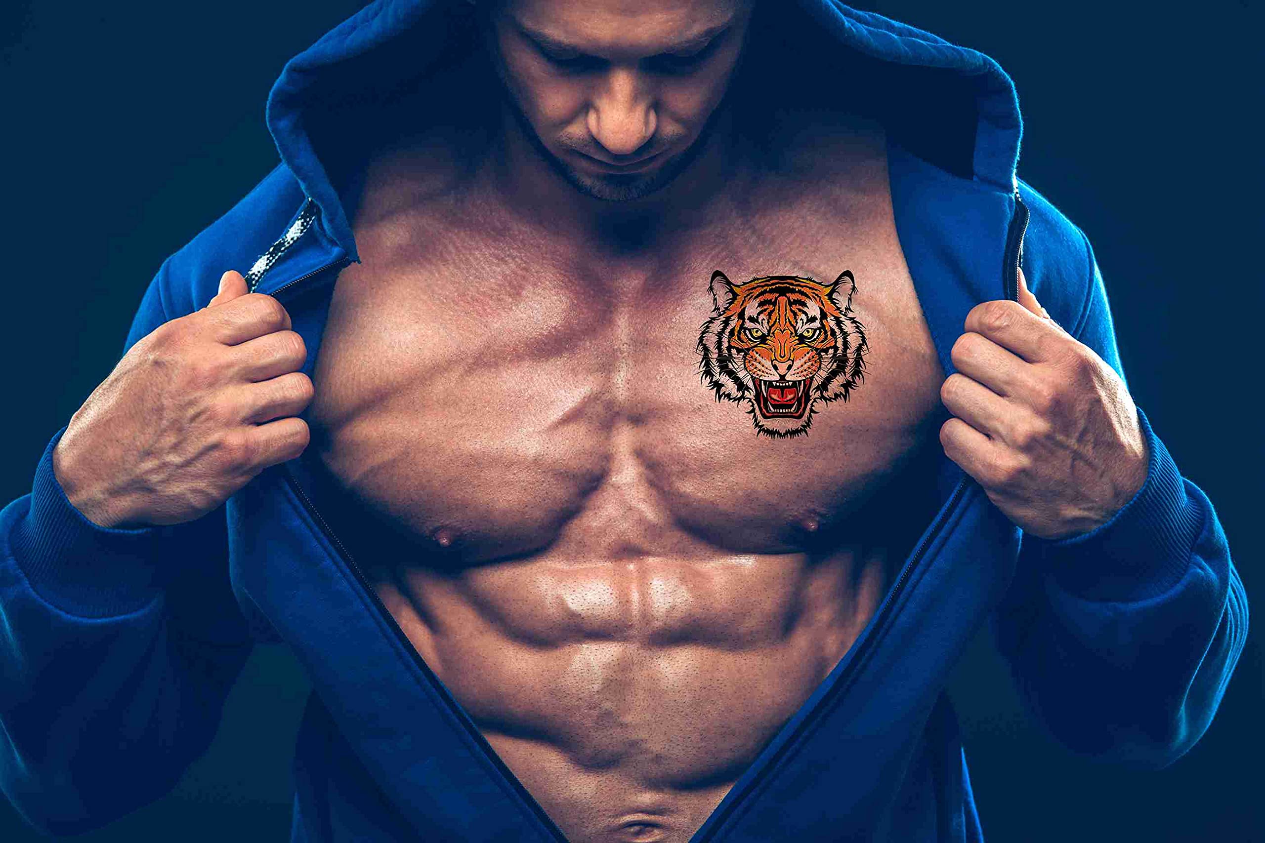 Dopetattoo 6 Sheets Temporary Tattoos Tiger Fake tattoos Neck Arm Chest for Women Men Adults