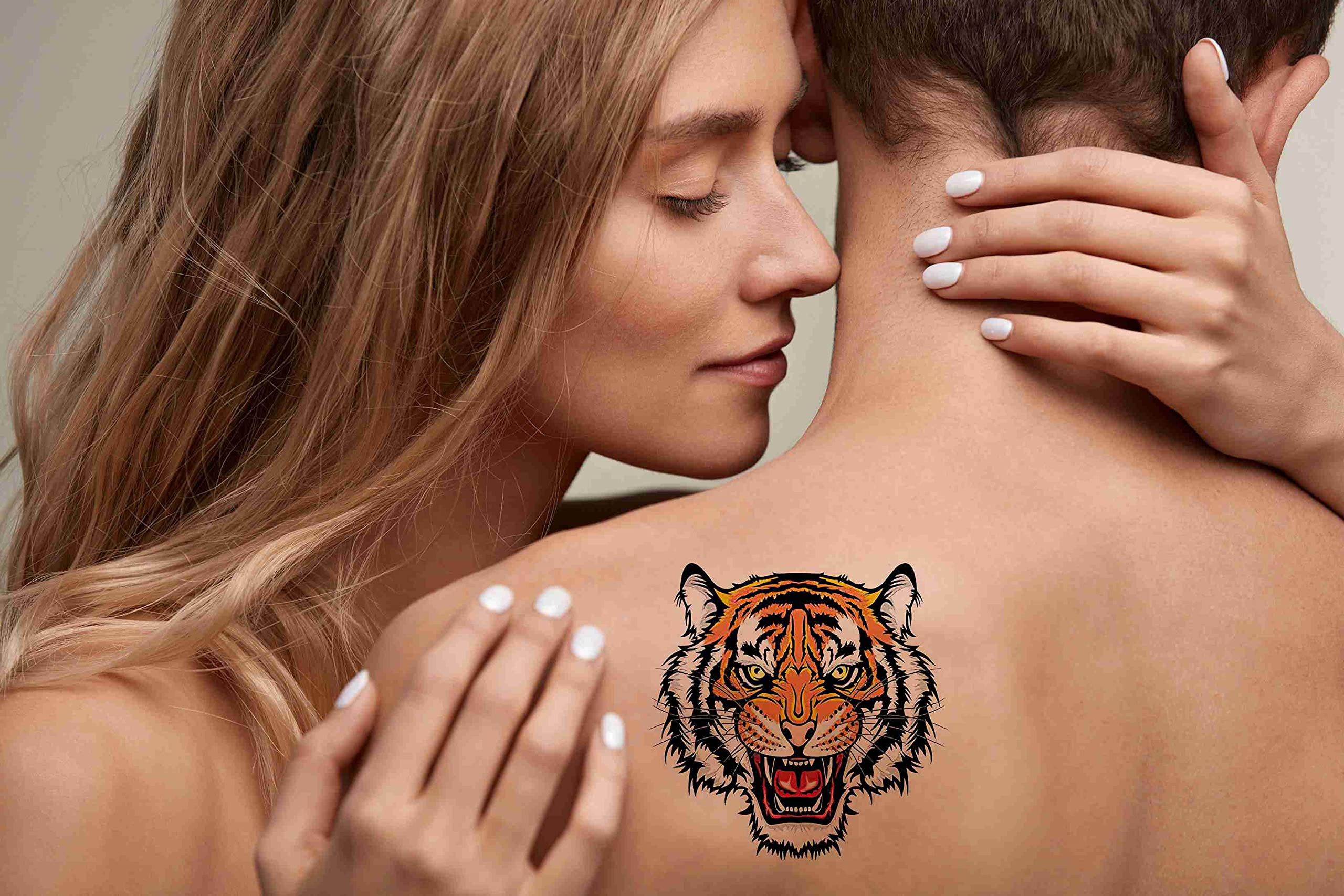 Dopetattoo 6 Sheets Temporary Tattoos Tiger Fake tattoos Neck Arm Chest for Women Men Adults