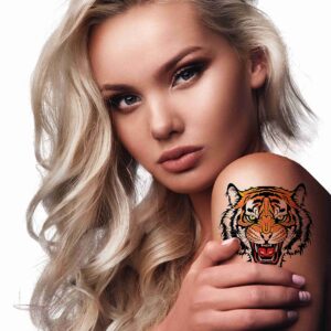 Dopetattoo 6 Sheets Temporary Tattoos Tiger Fake tattoos Neck Arm Chest for Women Men Adults