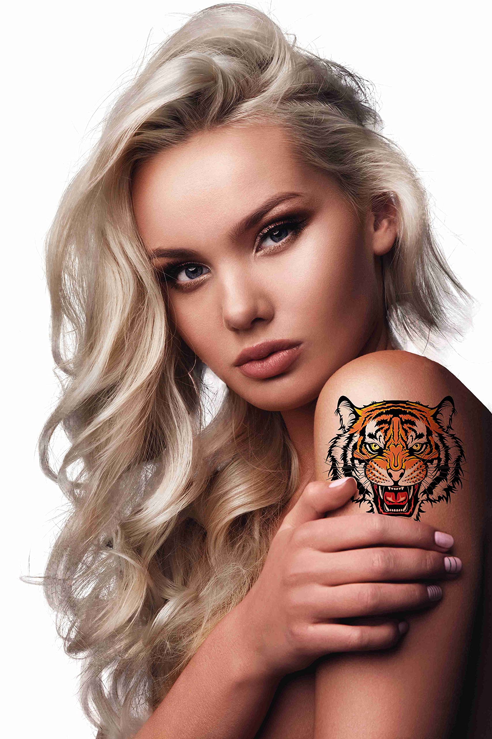 Dopetattoo 6 Sheets Temporary Tattoos Tiger Fake tattoos Neck Arm Chest for Women Men Adults